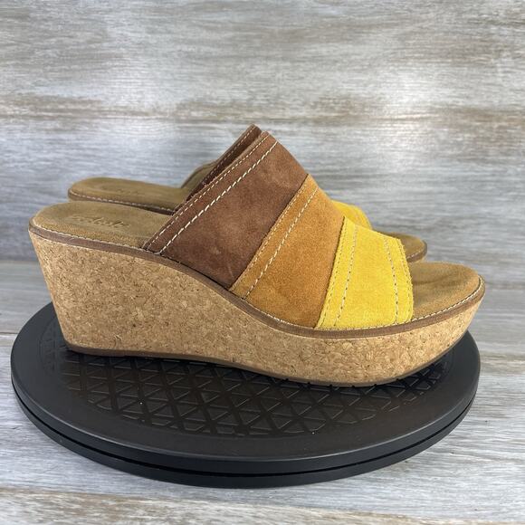 Clarks Women's Artisan Aisley Lily Leather Slip On Cork Wedge Sandals Size 10 - Picture 3 of 7